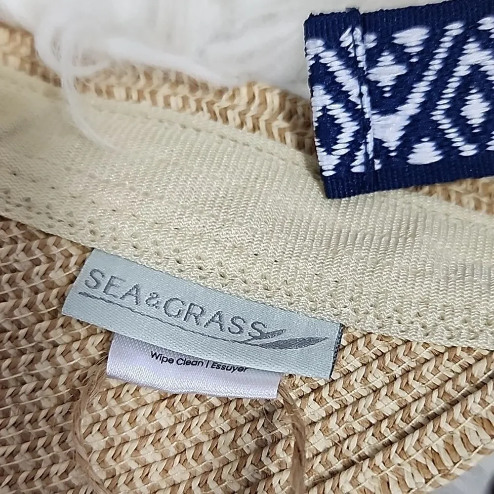 NWT Sea Grass Straw Visor with Navy and White Ribbon